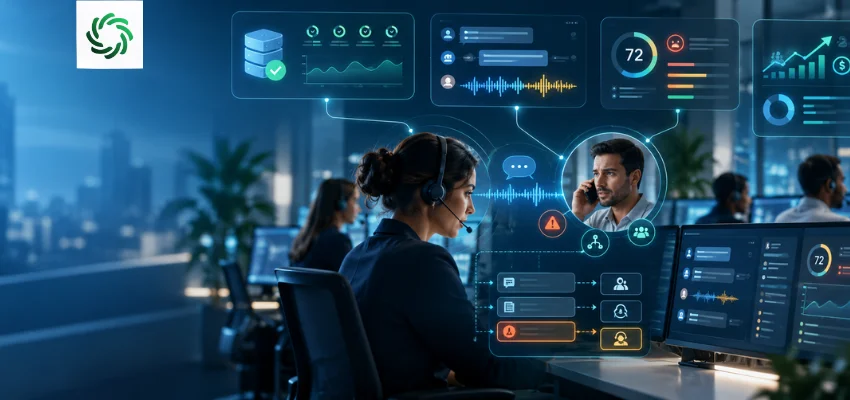 Contact center AI observability dashboard monitoring AI interaction quality, system health, escalation risk, and customer outcomes